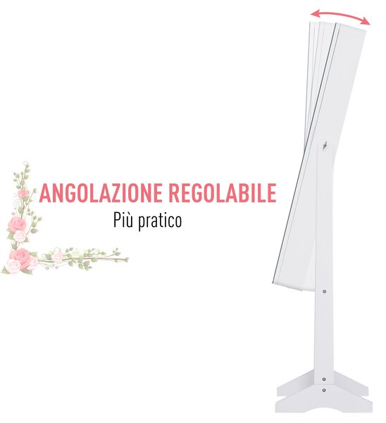 HOMCOM Armadio Portagioie Portagioielli con Specchio Regolabile e Illuminazione LED, Legno, Bianco, 30x146x36 cm
