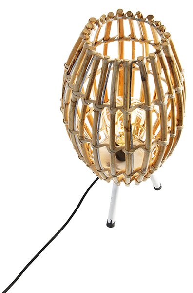 Lampada da tavolo rustica treppiede bambù con bianco - Canna Capsule