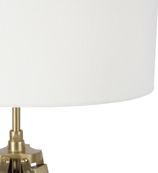 Lampada da terra vintage in ottone con paralume tripode bianco da 50 cm - Cortin