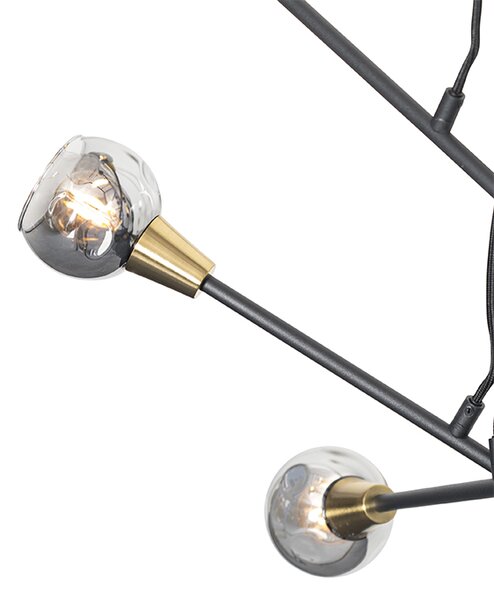 Lampada a sospensione nera con ottone e vetro fumé 6 luci - Vidro