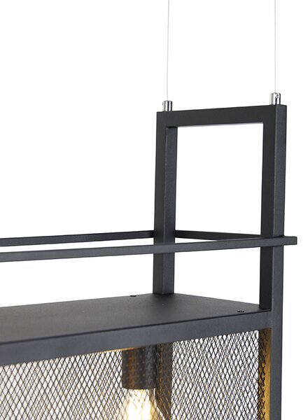 Lampada a sospensione industriale nera con rete 4 luci - Cage Rack