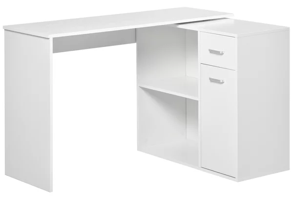 HOMCOM Scrivania Angolare con Libreria Scaffale in Legno Bianco, Tavolo da Pranzo per Computer Rotazione a 360°|Aosom