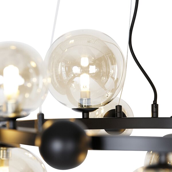 Lampadario Art Déco nero con vetro ambrato 12 luci - David