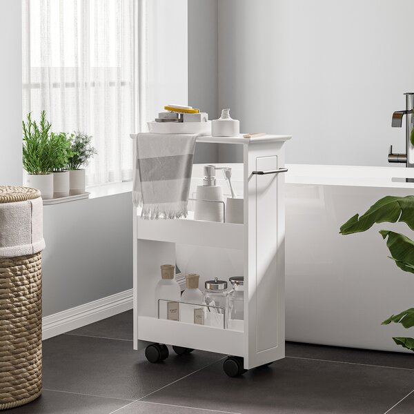 Kleankin Carrello Salvaspazio Multiuso in Legno MDF e Ruote, 42.5x20.3x66.7cm, Bianco|Aosom