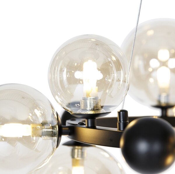 Lampadario Art Déco nero con vetro ambrato 12 luci - David