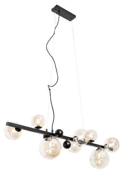 Lampadario Art Déco nero con vetro ambrato 8 luci - David
