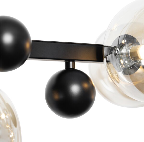 Lampadario Art Déco nero con vetro ambrato 8 luci - David