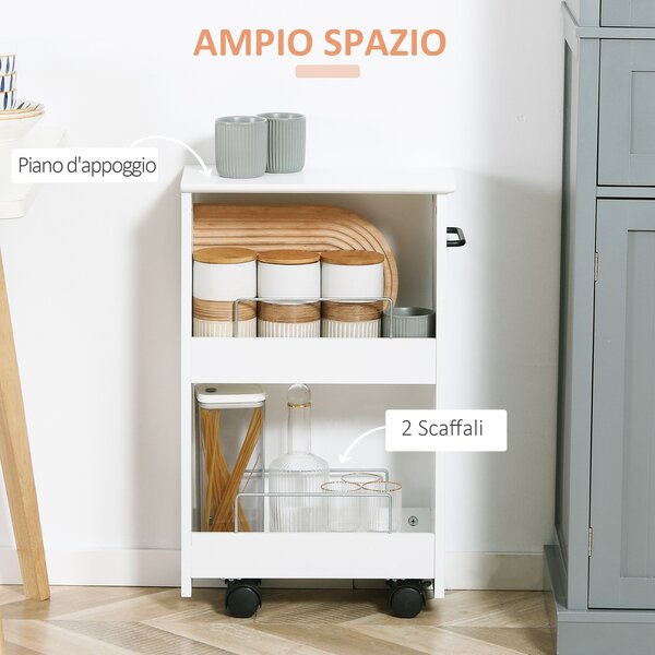 Kleankin Carrello Salvaspazio Multiuso in Legno MDF e Ruote, 42.5x20.3x66.7cm, Bianco|Aosom