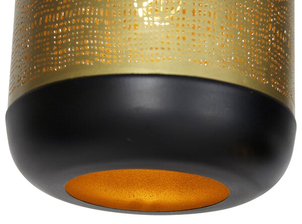 Lampadario vintage nero con ottone rotondo a 3 luci - Kayleigh