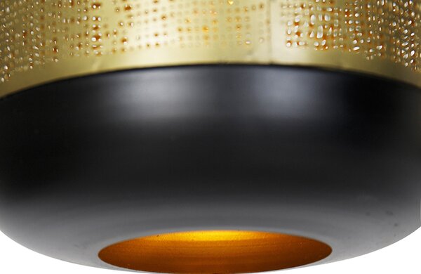 Lampada a sospensione vintage nera con ottone oblungo 3 luci - Kayleigh