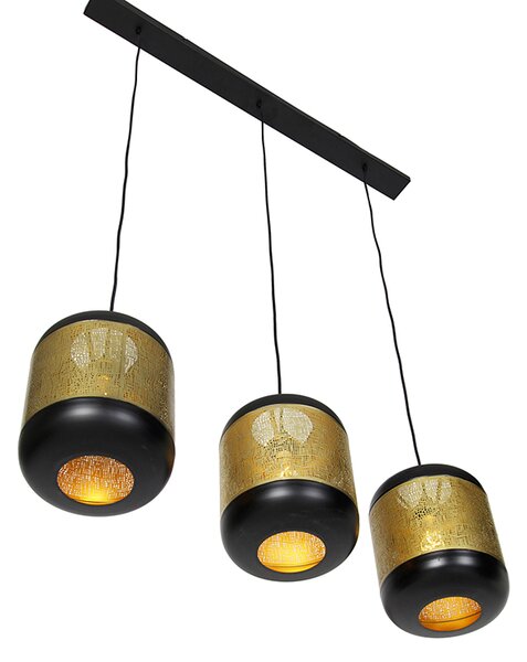 Lampada a sospensione vintage nera con ottone oblungo 3 luci - Kayleigh
