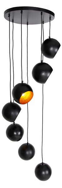 Lampada a sospensione nera con interno dorato 7 luci - Crooked Cluster
