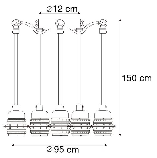 Lampada a sospensione industriale nera a 5 luci - Cava