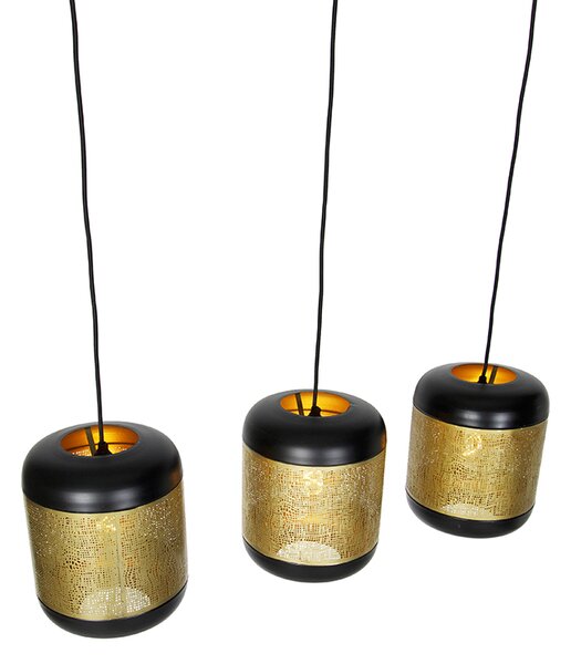 Lampada a sospensione vintage nera con ottone oblungo 3 luci - Kayleigh
