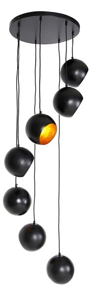 Lampada a sospensione nera con interno dorato 7 luci - Crooked Cluster