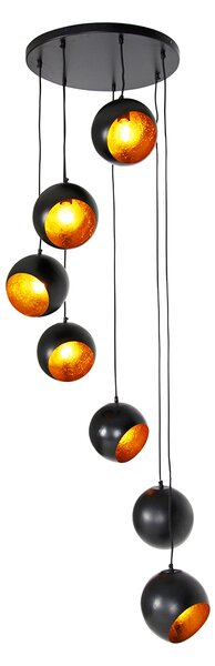 Lampada a sospensione nera con interno dorato 7 luci - Crooked Cluster