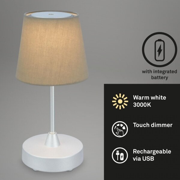 Brilo - LED Lampada da tavolo ricaricabile dimmerabile LED/3W/5V IP44 argento/beige