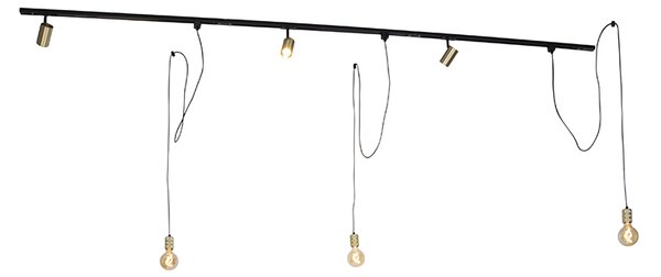 Sistema di illuminazione a binario moderno con 3 faretti e 3 luci a sospensione oro 1 fase - Iconic Cavalux Jeana