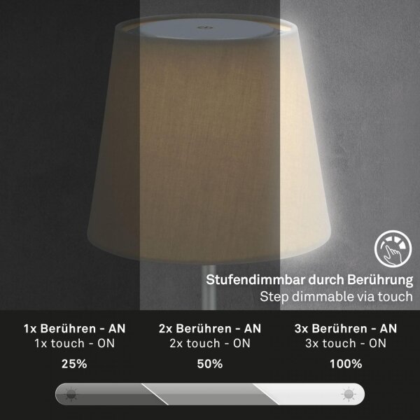 Brilo - LED Lampada da tavolo ricaricabile dimmerabile LED/3W/5V IP44 argento/beige