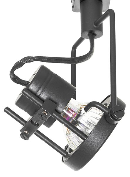 Sistema di illuminazione a binario moderno con 3 faretti neri monofase - Iconic Suplux