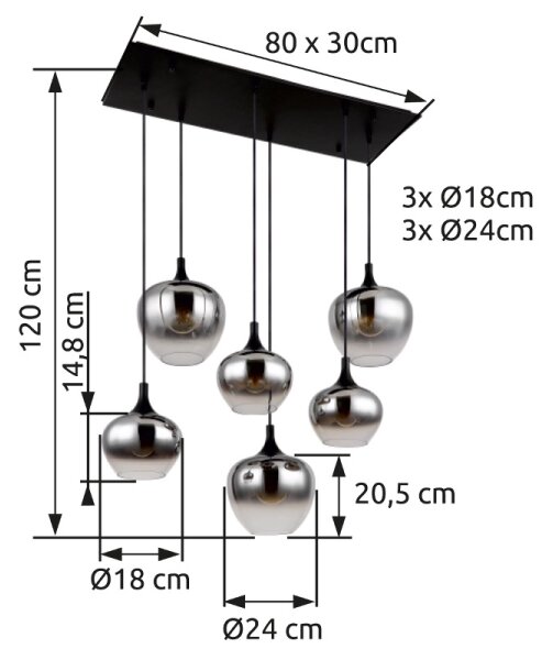 Globo 15548-6H - Lampadario a sospensione con filo MAXY 6xE27/40W/230V nero
