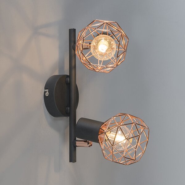 Faretto moderno nero con rame a 2 luci - Mesh