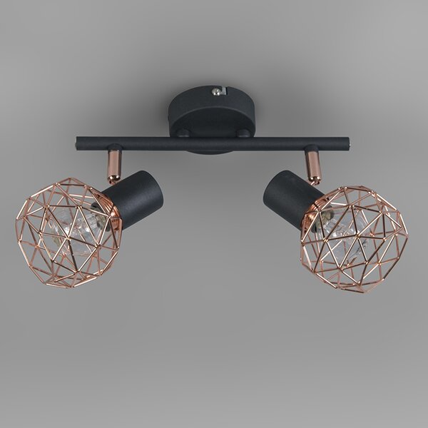 Faretto moderno nero con rame a 2 luci - Mesh
