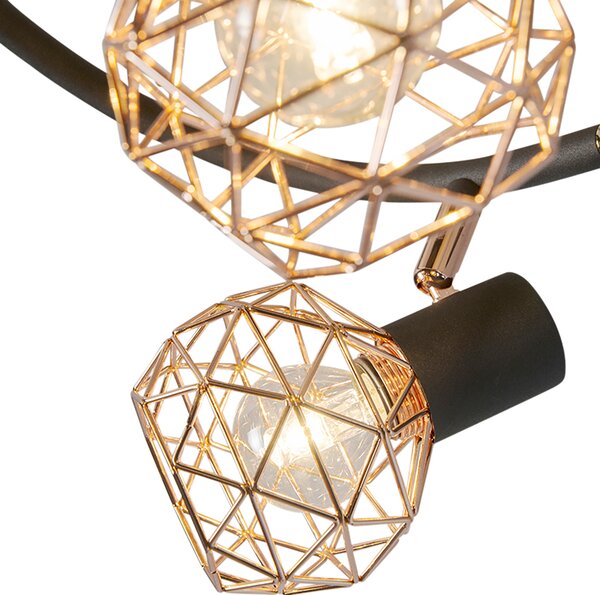 Faretto moderno nero con rame 3 luci - Mesh