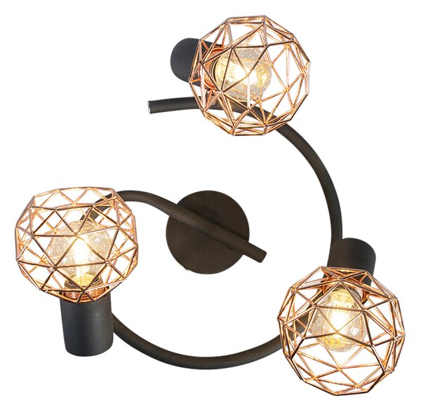 Faretto moderno nero con rame 3 luci - Mesh
