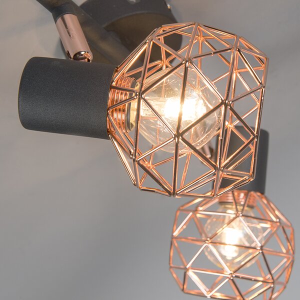 Faretto moderno nero con rame a 2 luci - Mesh