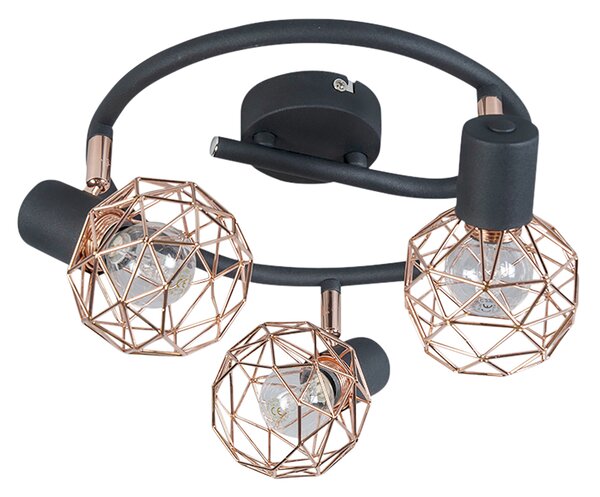 Faretto moderno nero con rame 3 luci - Mesh
