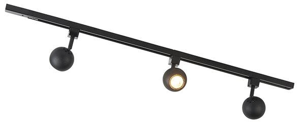 Sistema di illuminazione a binario moderno con 3 faretti neri monofase - Iconic Gissi
