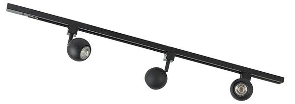 Sistema di illuminazione a binario moderno con 3 faretti neri monofase - Iconic Gissi