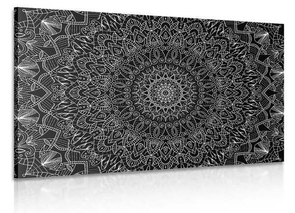Quadro su tela – Mandala decorativa dettagliata in bianco e nero