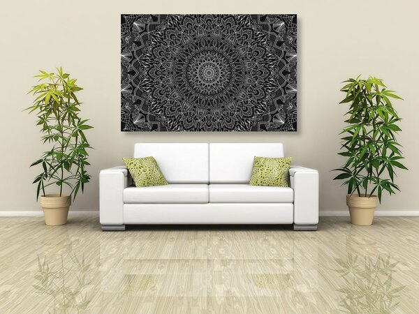 Quadro su tela – Mandala decorativa dettagliata in bianco e nero