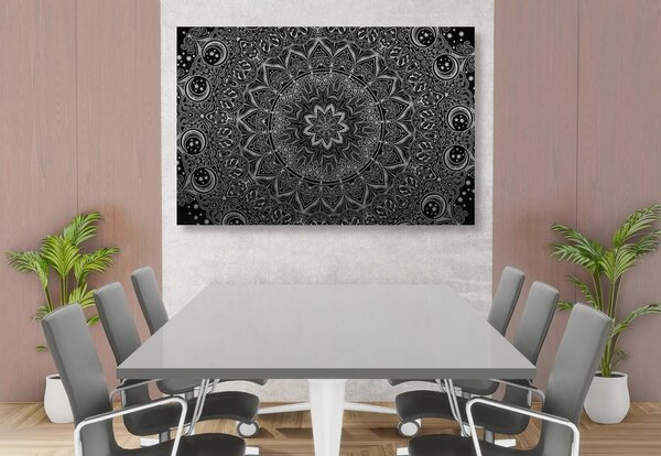 Stampa su tela – Mandala orientale in bianco e nero