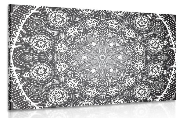 Stampa su tela – Mandala ornamentale con pizzo in bianco e nero