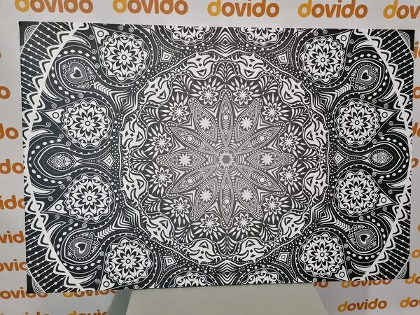 Stampa su tela – Mandala ornamentale con pizzo in bianco e nero