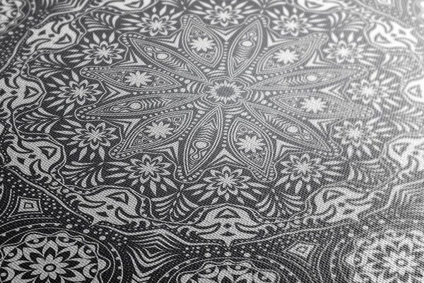 Stampa su tela – Mandala ornamentale con pizzo in bianco e nero