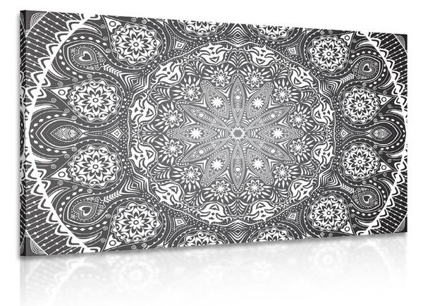 Stampa su tela – Mandala ornamentale con pizzo in bianco e nero