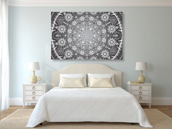 Stampa su tela – Mandala ornamentale con pizzo in bianco e nero