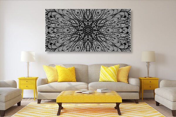 Stampa su tela – Ornamento etnico unico in bianco e nero