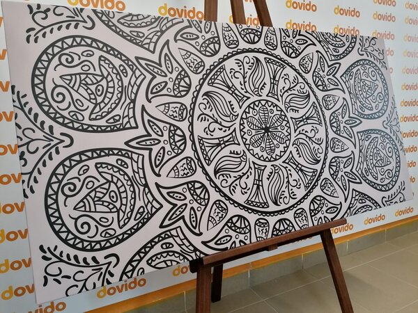 Quadro su tela – Mandala con motivo naturale astratto in bianco e nero