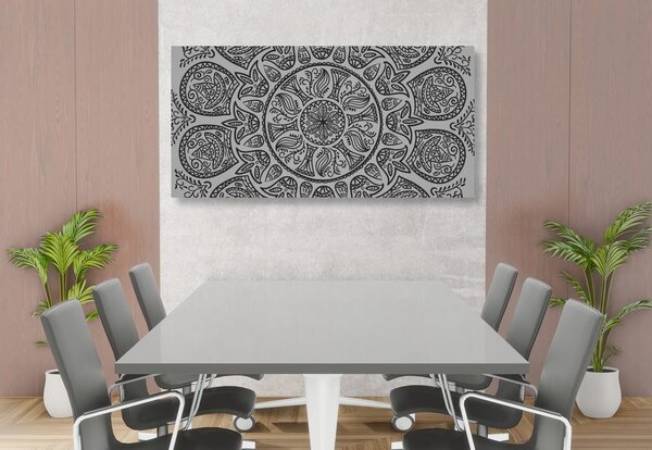 Quadro su tela – Mandala con motivo naturale astratto in bianco e nero