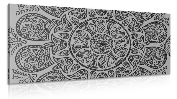 Quadro su tela – Mandala con motivo naturale astratto in bianco e nero