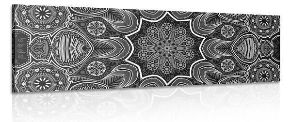 Quadro su tela – Mandala indiana con motivo floreale in bianco e nero