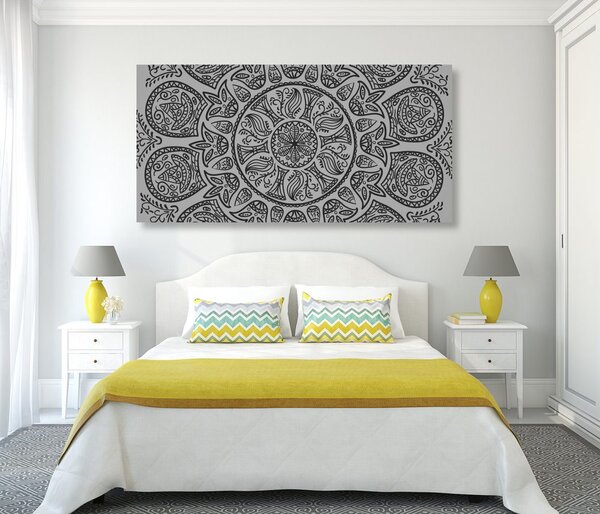 Quadro su tela – Mandala con motivo naturale astratto in bianco e nero