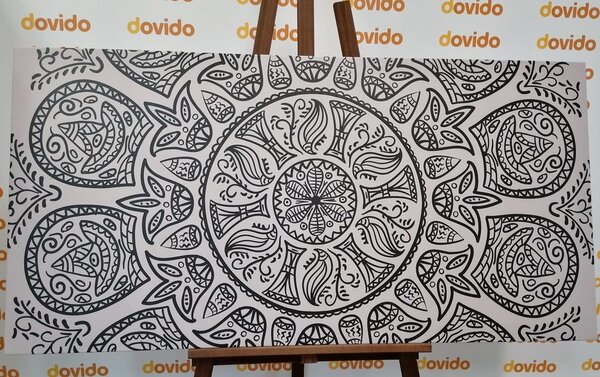 Quadro su tela – Mandala con motivo naturale astratto in bianco e nero