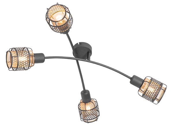 Plafoniera di design nera con oro 4 luci - Noud
