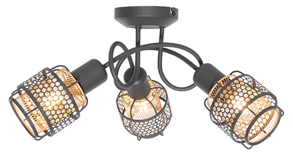 Plafoniera di design nera con oro 3 luci - Noud